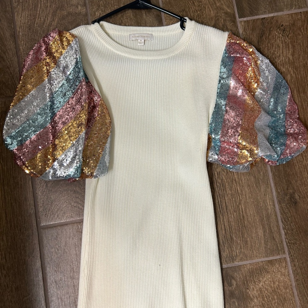 Flying Tomato Cream Ribbed Knit Top